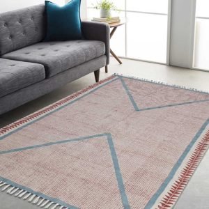 Natural Block Printed Cotton Large Area Rug