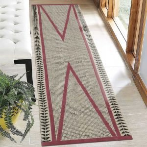 Hand Block Printed Red Cotton Area Rug