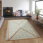 Hand Block Printed Orange Cotton Area Rug