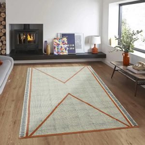 Hand Block Printed Orange Cotton Area Rug