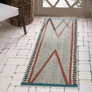 Hand Block Printed Black Geometric Cotton Rug