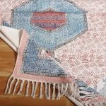 Pink Block Printed Geometric Cotton Hallway Rug