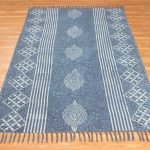 Hand Block Printed Blue Striped Cotton Area Rug