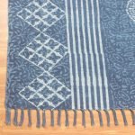 Hand Block Printed Blue Striped Cotton Area Rug