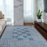 Hand Block Printed Blue Cotton Indoor Rug