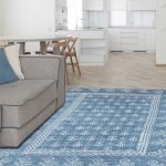 Hand Block Printed Blue Cotton Area Rug