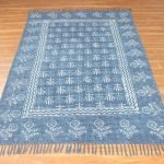 Hand Block Printed Blue Cotton Area Rug
