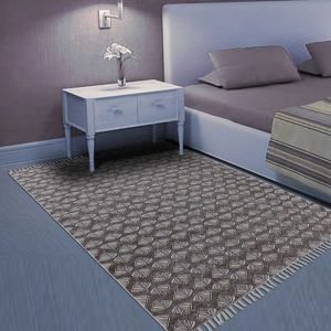 Gray Hand Block Printed Large Area Rug