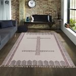 Hand Block Printed Beige Geometric Cotton Rug