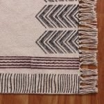 Hand Block Printed Beige Geometric Cotton Rug