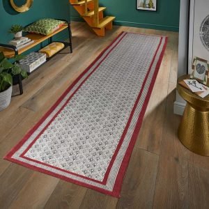 Cotton Red Hand Block Printed Area Rug
