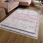 Hand Block Printed Brown Cotton Area Rug