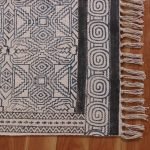 Hand Block Printed Brown Cotton Area Rug