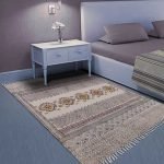Hand Block Printed Beige Cotton Area Rug