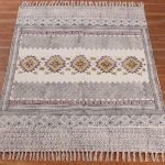 Hand Block Printed Beige Cotton Area Rug