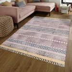 Hand Block Printed Brown Cotton Area Rug