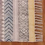 Hand Block Printed Brown Cotton Area Rug