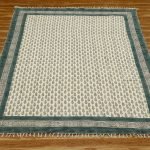Hand Block Printed Green Cotton Area Rug