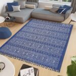 Hand Block Printed Blue Cotton Area Rug