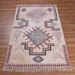 Hand Block Printed Brown Cotton Lobby Area Rug