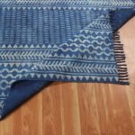Blue Cotton Rug Block Printed Lobby Area Carpet