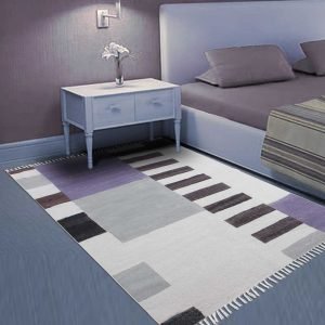 Natural Cotton Rug Black Printed Hallway Dhurrie