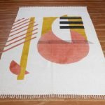 Hand Block Printed Beige Cotton Area Rug