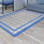 Blue and Black Cotton Area Rug with Border Carpet