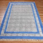 Blue and Black Cotton Area Rug with Border Carpet