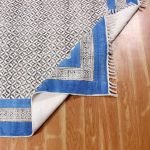 Blue and Black Cotton Area Rug with Border Carpet