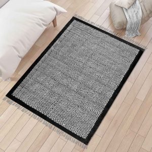 Black Hand Block Printed Geometric Rug