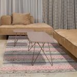 Pink Blue Cotton Hand Block Printed Rug