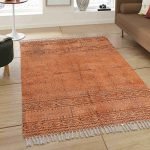 Abstract Brown Cotton Hand Block Printed Rug