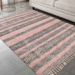 Hand Block Printed Pink Black Cotton Rug