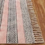 Hand Block Printed Pink Black Cotton Rug