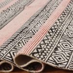 Hand Block Printed Pink Black Cotton Rug