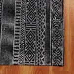 Abstract Black Hand Block Printed Cotton Rug