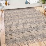 Striped Black Cotton Hand Block Printed Rug