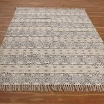 Striped Black Cotton Hand Block Printed Rug