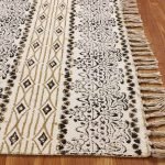 Striped Black Cotton Hand Block Printed Rug