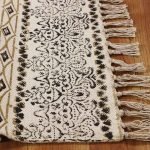 Striped Black Cotton Hand Block Printed Rug