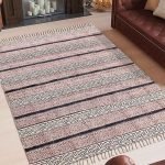 Red Geometric Hand Block Printed Cotton Rug