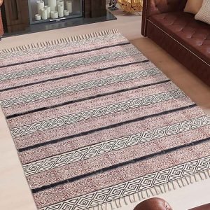 Red Geometric Hand Block Printed Cotton Rug