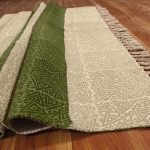 Green Beige Hand Block Printed Striped Rug