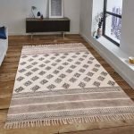 Moroccan Hand Block Printed Gray Beige Rug