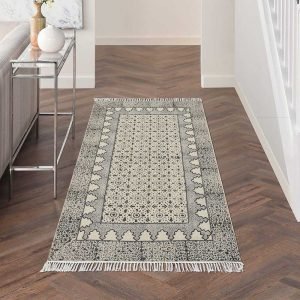 Hand Embroidery Modern Grey Cotton Area Rug