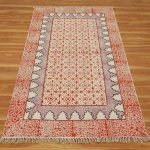 Red Hand Embroidery Dhurrie Modern Area Rug