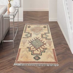 Modern Brown Cotton Dhurrie Hand Embroidery Area Rug
