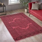 Red Embroidery Cotton Bedroom Decor Area Rug