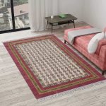 Modern Red Cotton Embroidery Kitchen Carpet